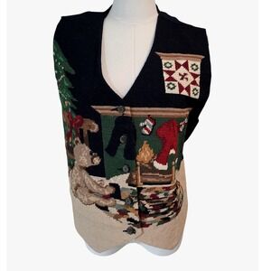 Eagle's Eye‎ Vintage Christmas Scene Vest XL Wool Blend Holiday Teddy Bear